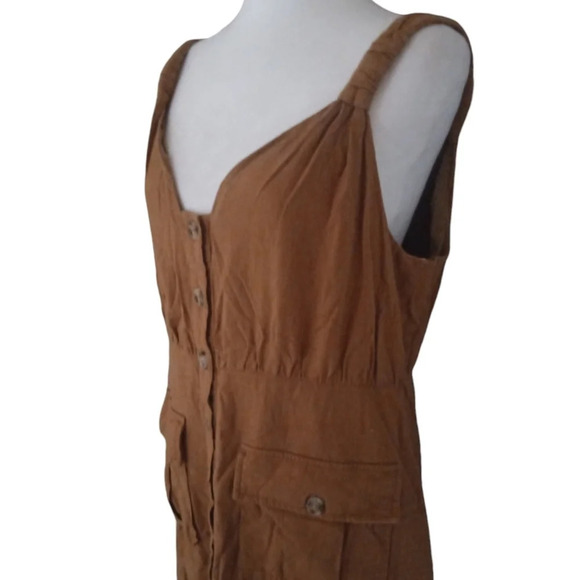Lulu's Meant For Greatness Cotton Blend Button Front Tan Mini Dress Size XL - Picture 9 of 12